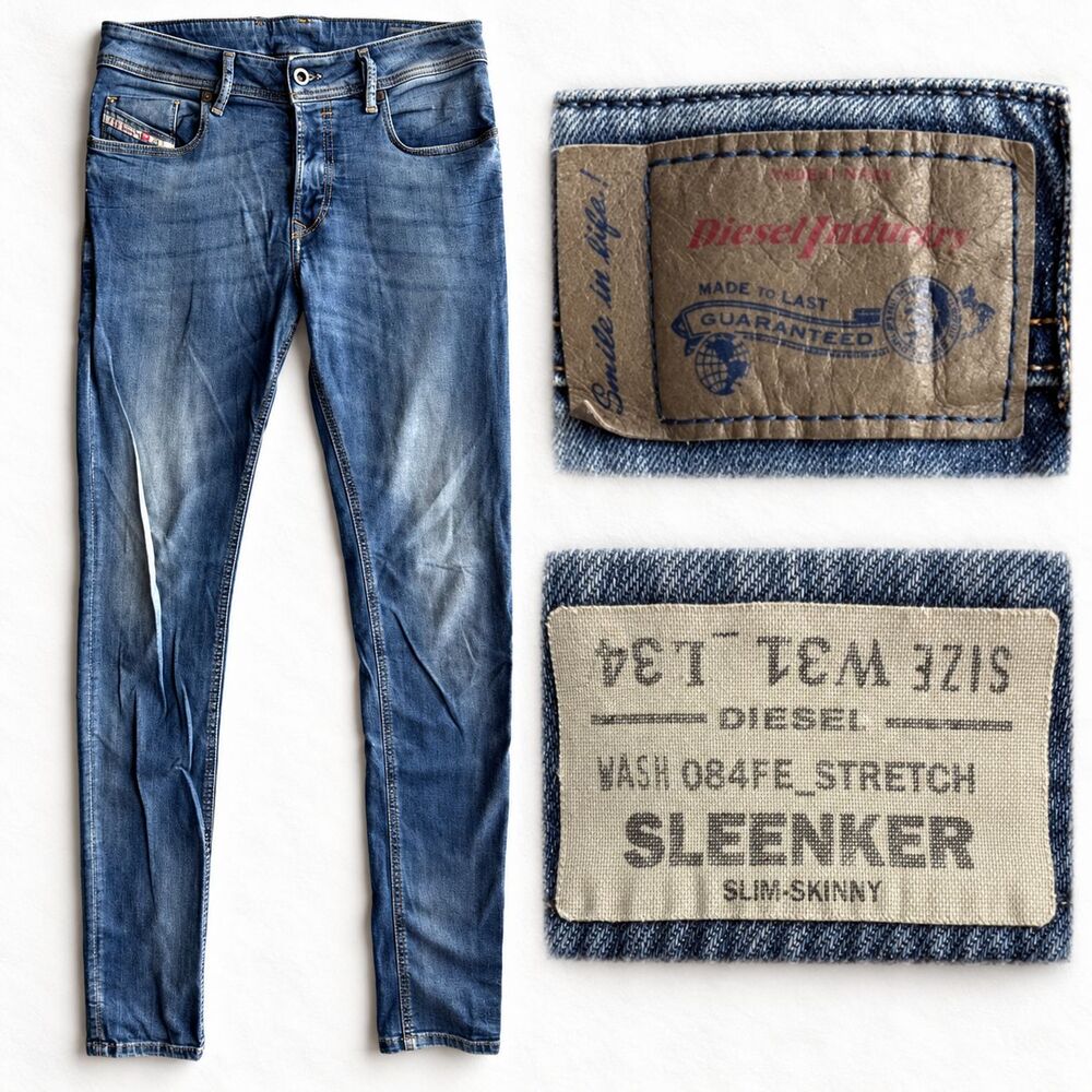Diesel Sleenker Jeans Mens 31x34 Medium Wash Stretch Skinny Leg Slim Button Fly